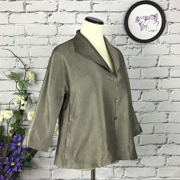 Eileen Fisher Hammered Silk Satin Blazer Jacket - Picture 2 of 6